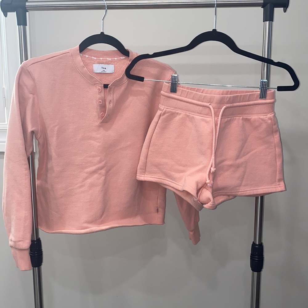 TNA PETRA SWEATER & SHORTS SET PINK XXS